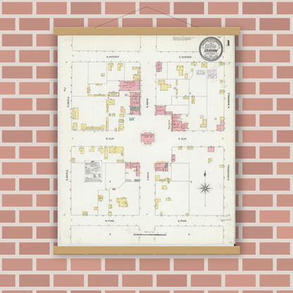 Old map wall art mockup — magnetic wood frame on brick wall — Sanborn Fire Insurance Map from Graham, Alamance County, North Carolina (1904) - Complete Map Set