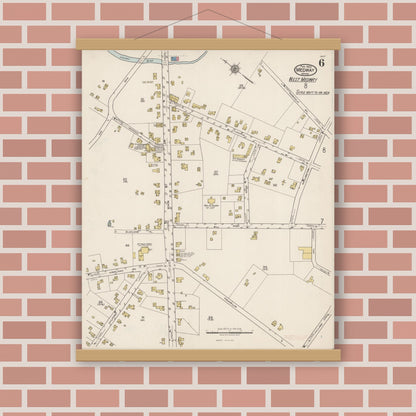 Old map wall art mockup — magnetic wood frame on brick wall — Sanborn Fire Insurance Map from Medway, Norfolk County, Massachusetts (1922), Sheet #0006