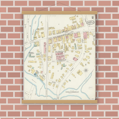 Old map wall art mockup — magnetic wood frame on brick wall — Sanborn Fire Insurance Map from Granville, Washington County, New York (1898), Sheet #0002