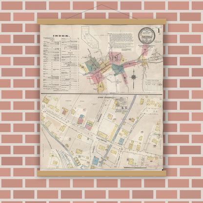 Old map wall art mockup — magnetic wood frame on brick wall — Sanborn Fire Insurance Map from Placerville, El Dorado County, California (1940) - Complete Map Set