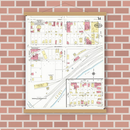 Old map wall art mockup — magnetic wood frame on brick wall — Sanborn Fire Insurance Map from Fort Madison, Lee County, Iowa (1919), Sheet #0014
