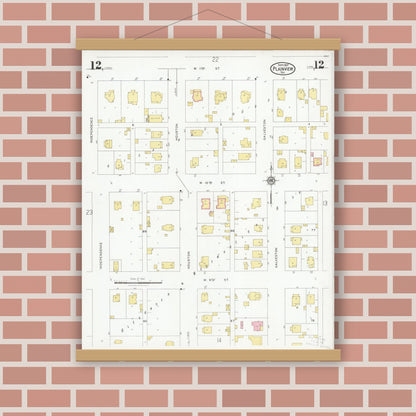 Old map wall art mockup — magnetic wood frame on brick wall — Sanborn Fire Insurance Map from Plainview, Hale County, Texas (1927), Sheet #0012