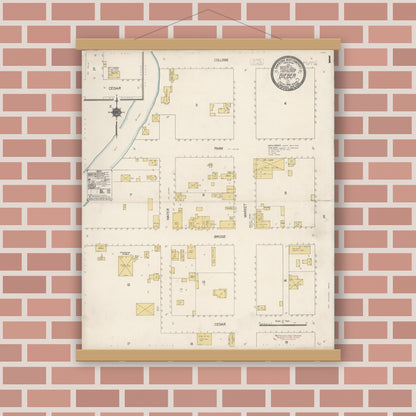 Old map wall art mockup — magnetic wood frame on brick wall — Sanborn Fire Insurance Map from Bieber, Lassen County, California (1912), Sheet #0001