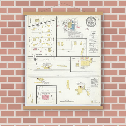 Old map wall art mockup — magnetic wood frame on brick wall — Sanborn Fire Insurance Map from Holgate, Henry County, Ohio (1910), Sheet #0001