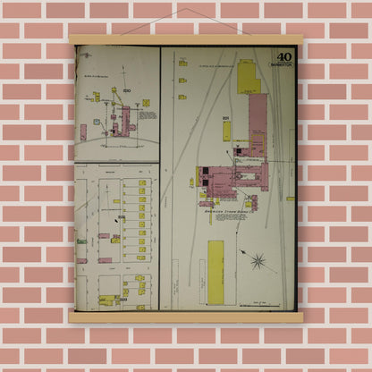 Old map wall art mockup — magnetic wood frame on brick wall — Sanborn Fire Insurance Map from Akron, Summit County, Ohio (1892), Sheet #0040