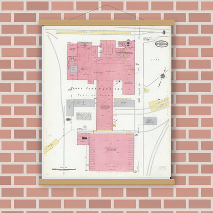 Old map wall art mockup — magnetic wood frame on brick wall — Sanborn Fire Insurance Map from Dearborn, Wayne County, Michigan (1919), Sheet #0008