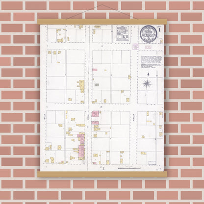 Old map wall art mockup — magnetic wood frame on brick wall — Sanborn Fire Insurance Map from Wilmington, Los Angeles County, California (1907) - Complete Map Set