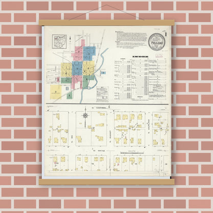 Old map wall art mockup — magnetic wood frame on brick wall — Sanborn Fire Insurance Map from Paulding, Paulding County, Ohio (1913) - Complete Map Set