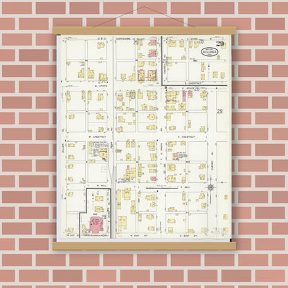 Old map wall art mockup — magnetic wood frame on brick wall — Sanborn Fire Insurance Map from Alliance, Stark County, Ohio (1911), Sheet #0029