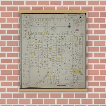 Old map wall art mockup — magnetic wood frame on brick wall — Sanborn Fire Insurance Map from Herrin, Williamson County, Illinois (1947), Sheet #0021