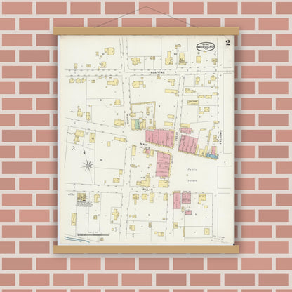 Old map wall art mockup — magnetic wood frame on brick wall — Sanborn Fire Insurance Map from Nacogdoches, Nacogdoches County, Texas (1896), Sheet #0002