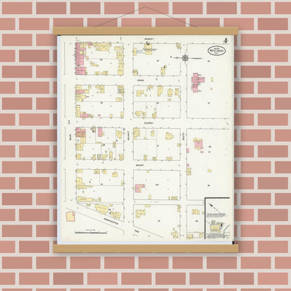 Old map wall art mockup — magnetic wood frame on brick wall — Sanborn Fire Insurance Map from West Union, Adams County, Ohio (1912), Sheet #0004