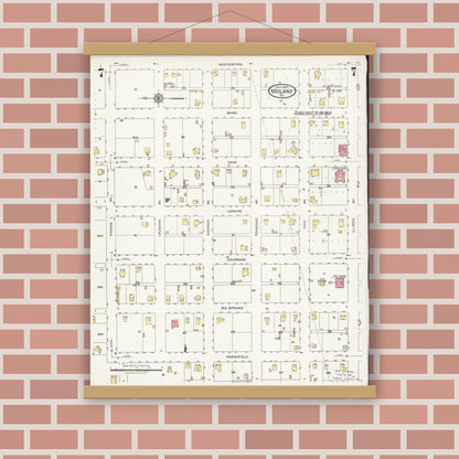 Old map wall art mockup — magnetic wood frame on brick wall — Sanborn Fire Insurance Map from Midland, Midland County, Texas (1925), Sheet #0007
