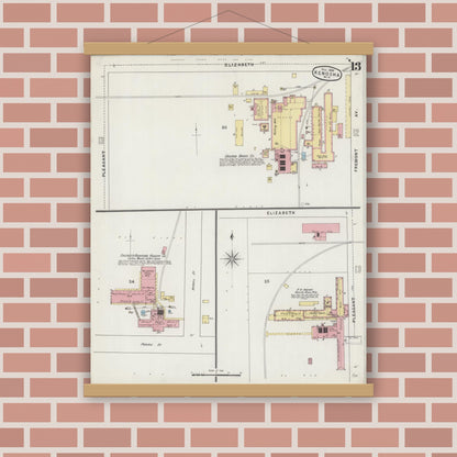 Old map wall art mockup — magnetic wood frame on brick wall — Sanborn Fire Insurance Map from Kenosha, Kenosha County, Wisconsin (1894), Sheet #0013