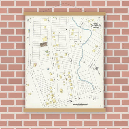 Old map wall art mockup — magnetic wood frame on brick wall — Sanborn Fire Insurance Map from Pleasantville, Westchester County, New York (1924), Sheet #0006