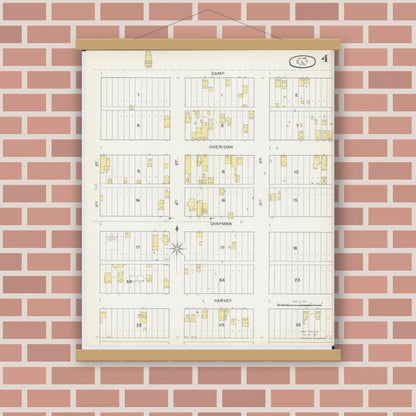 Old map wall art mockup — magnetic wood frame on brick wall — Sanborn Fire Insurance Map from Ely, Saint Louis County, Minnesota (1892), Sheet #0004