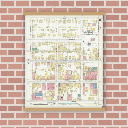 Old map wall art mockup — magnetic wood frame on brick wall — Sanborn Fire Insurance Map from Philipsburg, Centre County, Pennsylvania (1904), Sheet #0003