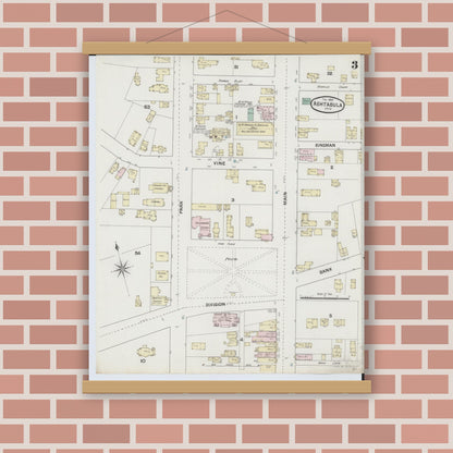 Old map wall art mockup — magnetic wood frame on brick wall — Sanborn Fire Insurance Map from Ashtabula, Ashtabula County, Ohio (1889), Sheet #0003