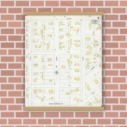 Old map wall art mockup — magnetic wood frame on brick wall — Sanborn Fire Insurance Map from Carmi, White County, Illinois (1899), Sheet #0004