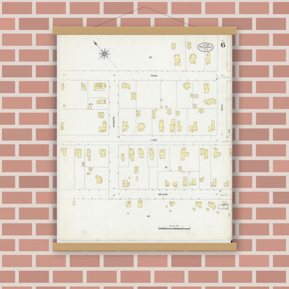 Old map wall art mockup — magnetic wood frame on brick wall — Sanborn Fire Insurance Map from Pulaski, Oswego County, New York (1906), Sheet #0006