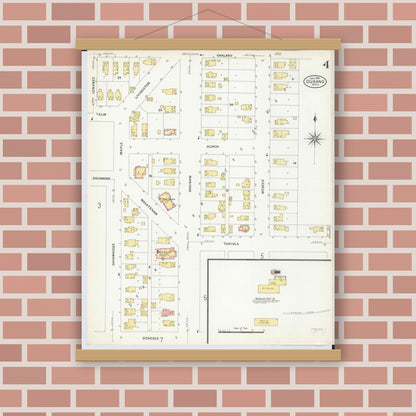 Old map wall art mockup — magnetic wood frame on brick wall — Sanborn Fire Insurance Map from Durand, Shiawassee County, Michigan (1908), Sheet #0004