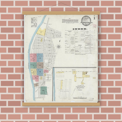 Old map wall art mockup — magnetic wood frame on brick wall — Sanborn Fire Insurance Map from New Kensington, Westmoreland County, Pennsylvania (1895) - Complete Map Set