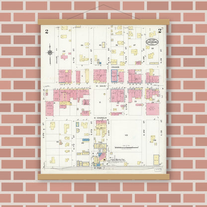 Old map wall art mockup — magnetic wood frame on brick wall — Sanborn Fire Insurance Map from Leesburg, Lake County, Florida (1924), Sheet #0002