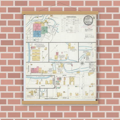 Old map wall art mockup — magnetic wood frame on brick wall — Sanborn Fire Insurance Map from Constantine, Saint Joseph County, Michigan (1897) - Complete Map Set