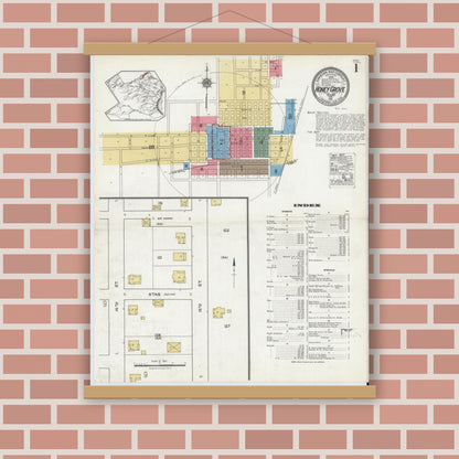 Old map wall art mockup — magnetic wood frame on brick wall — Sanborn Fire Insurance Map from Honey Grove, Fannin County, Texas (1921) - Complete Map Set