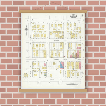 Old map wall art mockup — magnetic wood frame on brick wall — Sanborn Fire Insurance Map from Iron River, Iron County, Michigan (1917), Sheet #0005