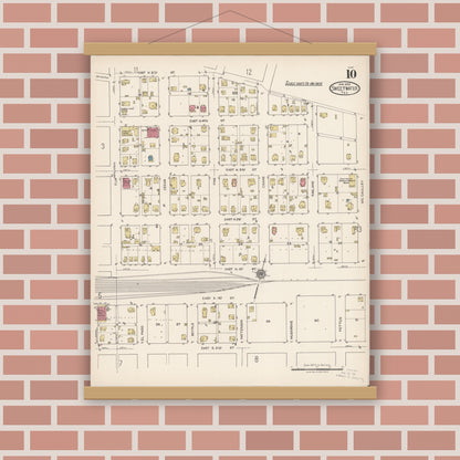 Old map wall art mockup — magnetic wood frame on brick wall — Sanborn Fire Insurance Map from Sweetwater, Nolan County, Texas (1922), Sheet #0010