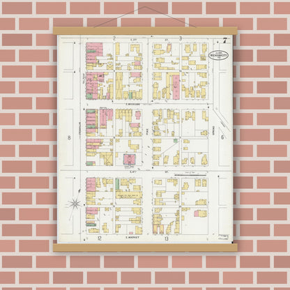 Old map wall art mockup — magnetic wood frame on brick wall — Sanborn Fire Insurance Map from Michigan City, La Porte County, Indiana (1899), Sheet #0007