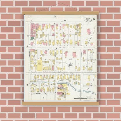 Old map wall art mockup — magnetic wood frame on brick wall — Sanborn Fire Insurance Map from Xenia, Greene County, Ohio (1901), Sheet #0006