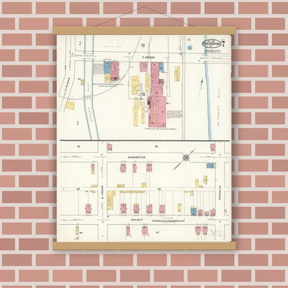 Old map wall art mockup — magnetic wood frame on brick wall — Sanborn Fire Insurance Map from Royersford, Montgomery County, Pennsylvania (1921), Sheet #0007