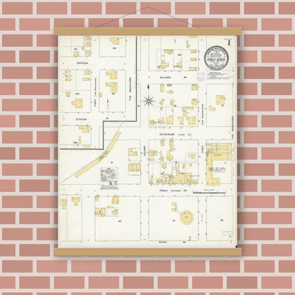 Old map wall art mockup — magnetic wood frame on brick wall — Sanborn Fire Insurance Map from Pablo Beach, Duval County, Florida (1909) - Complete Map Set