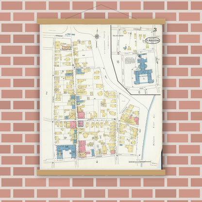 Old map wall art mockup — magnetic wood frame on brick wall — Sanborn Fire Insurance Map from Saint Augustine, Saint John's County, Florida (1917), Sheet #0003