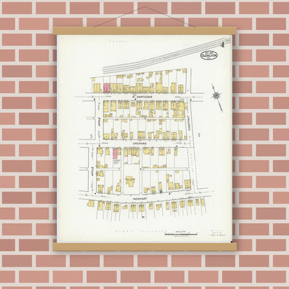 Old map wall art mockup — magnetic wood frame on brick wall — Sanborn Fire Insurance Map from Glen Lyon, Luzerne County, Pennsylvania (1921), Sheet #0004