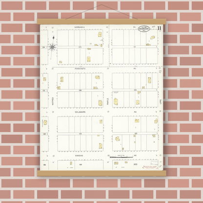 Old map wall art mockup — magnetic wood frame on brick wall — Sanborn Fire Insurance Map from Escondido, San Diego County, California (1907), Sheet #0011