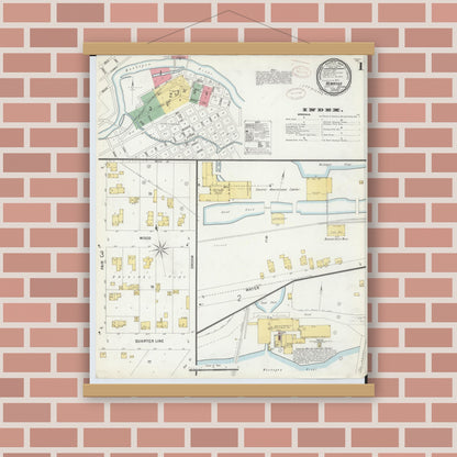 Old map wall art mockup — magnetic wood frame on brick wall — Sanborn Fire Insurance Map from Newaygo, Newaygo County, Michigan (1899) - Complete Map Set