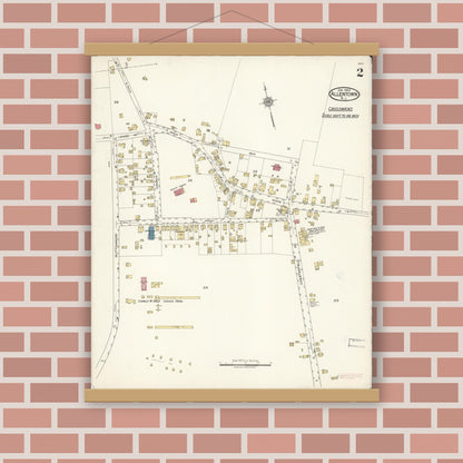 Old map wall art mockup — magnetic wood frame on brick wall — Sanborn Fire Insurance Map from Allentown, Monmouth County, New Jersey (1922), Sheet #0002