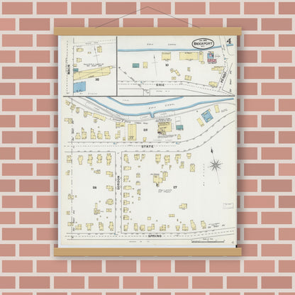 Old map wall art mockup — magnetic wood frame on brick wall — Sanborn Fire Insurance Map from Brockport, Monroe County, New York (1892), Sheet #0004
