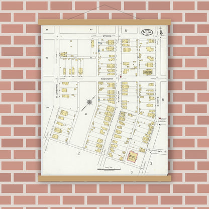Old map wall art mockup — magnetic wood frame on brick wall — Sanborn Fire Insurance Map from Taylor, Lackawanna County, Pennsylvania (1921), Sheet #0005