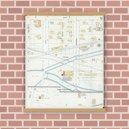Old map wall art mockup — magnetic wood frame on brick wall — Sanborn Fire Insurance Map from Alma, Gratiot County, Michigan (1902), Sheet #0005
