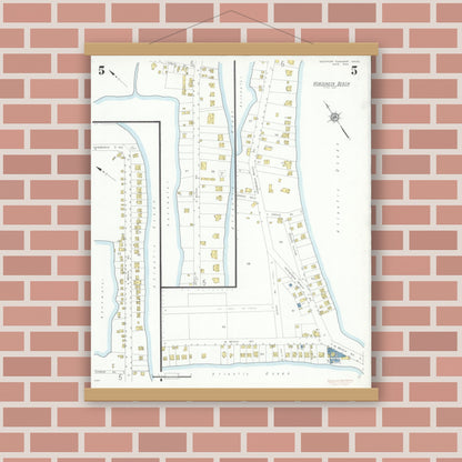 Old map wall art mockup — magnetic wood frame on brick wall — Sanborn Fire Insurance Map from Westport Township, Bristol County, Massachusetts (1933), Sheet #0005