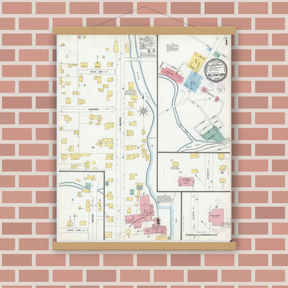 Old map wall art mockup — magnetic wood frame on brick wall — Sanborn Fire Insurance Map from Williamstown, Berkshire County, Massachusetts (1901), Sheet #0001