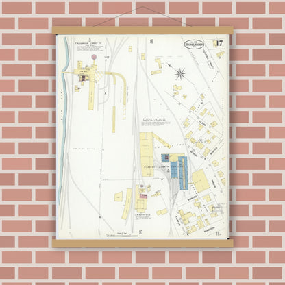 Old map wall art mockup — magnetic wood frame on brick wall — Sanborn Fire Insurance Map from Rhinelander, Oneida County, Wisconsin (1908), Sheet #0017