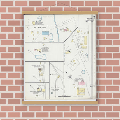 Old map wall art mockup — magnetic wood frame on brick wall — Sanborn Fire Insurance Map from Huntsville, Randolph County, Missouri (1893), Sheet #0002