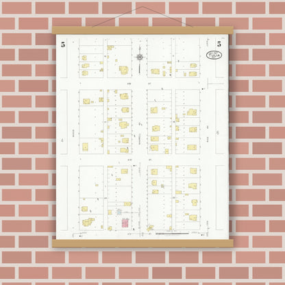 Old map wall art mockup — magnetic wood frame on brick wall — Sanborn Fire Insurance Map from Tulia, Swisher County, Texas (1927), Sheet #0005