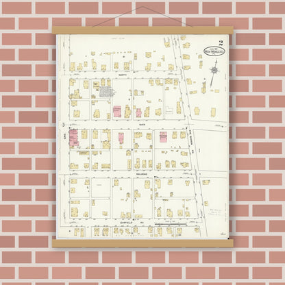 Old map wall art mockup — magnetic wood frame on brick wall — Sanborn Fire Insurance Map from West Middlesex, Mercer County, Pennsylvania (1912), Sheet #0002