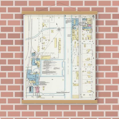 Old map wall art mockup — magnetic wood frame on brick wall — Sanborn Fire Insurance Map from Lockport, Will County, Illinois (1897), Sheet #0005